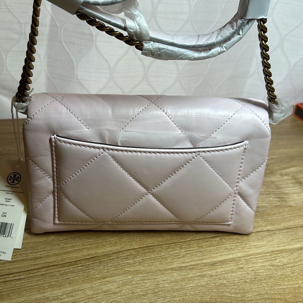 New Tory Burch Kira Diamond Quilted Napa Leather Mini Flap Bag in Rose Salt Pink - Picture 4 of 9
